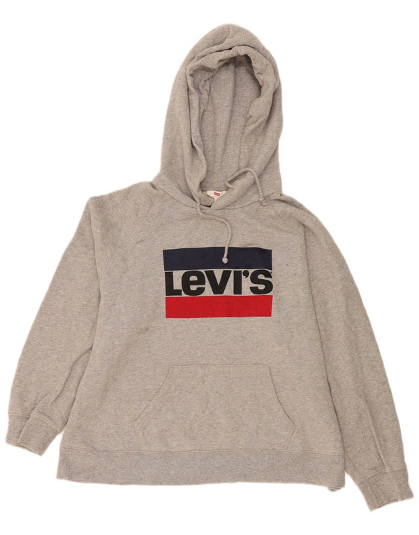 Женский джемпер с капюшоном Levi's Oversized с рисунком, Великобритания, 18 XL, серый хлопок