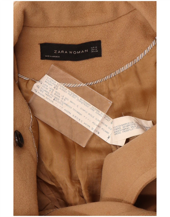 Женское двубортное пальто ZARA UK 12, средний коричневый цвет, шерсть