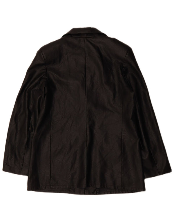 ВИНТАЖНЫЙ женский пиджак из искусственной кожи на 1 пуговице, Великобритания 12, средний черный