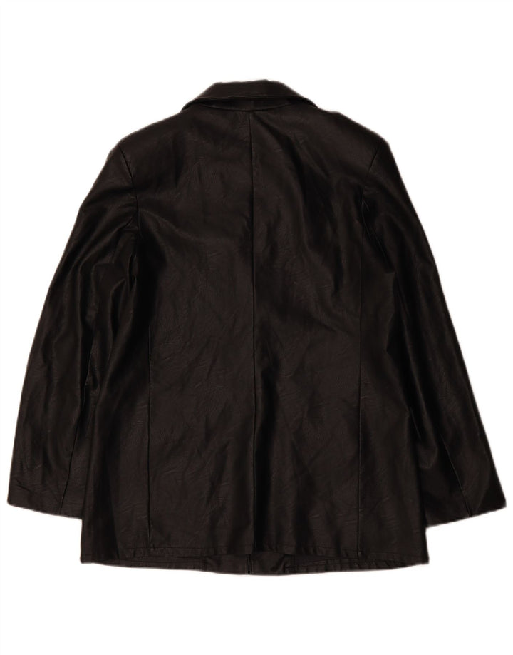 ВИНТАЖНЫЙ женский пиджак из искусственной кожи на 1 пуговице, Великобритания 12, средний черный