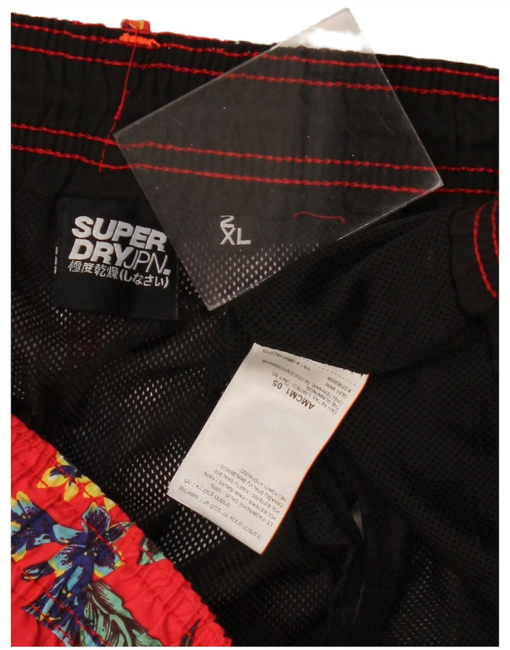 SUPERDRY Мужские шорты для плавания 2XL, красный полиэстер с цветочным принтом