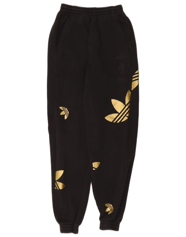 Женские спортивные брюки Adidas с высокой талией и графикой, брюки для бега, Великобритания 6 XS, черные