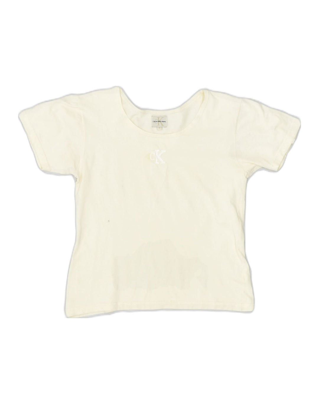 CALVIN KLEIN Womens Graphic T-Shirt Top UK 12 Medium Off White | Vintage | Thrift | Second-Hand | Used Clothing | Messina Hembry 