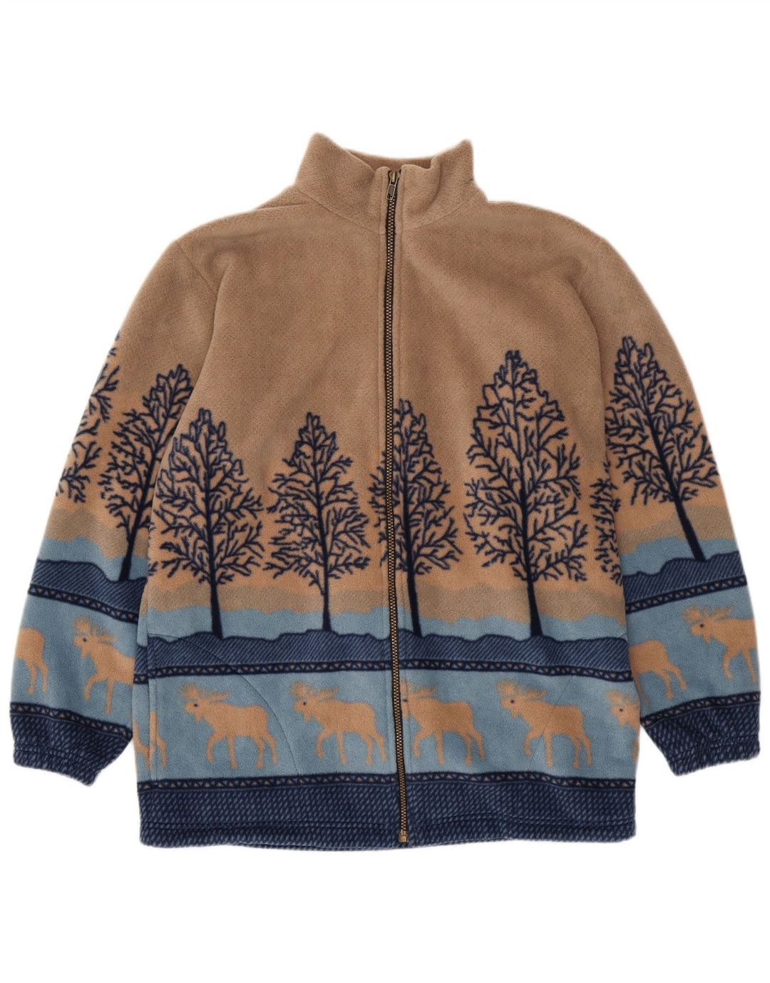 ВИНТАЖНАЯ женская флисовая куртка UK 14/16, большой бежевый полиэстер с животным принтом