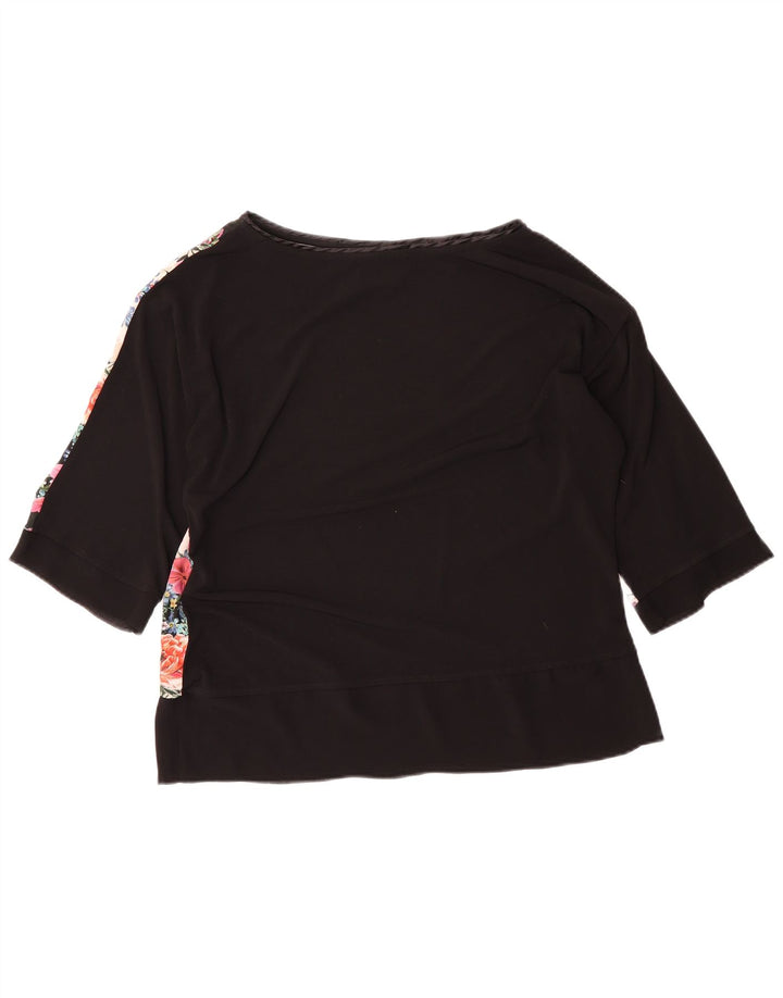 MONSOON Womens 3/4 Sleeve Blouse Top UK 12 Medium  Black Floral Polyester