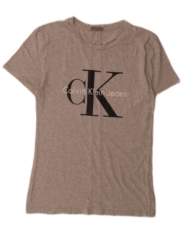 Женская футболка с рисунком Calvin Klein Jeans Top UK 14, средний серый в крапинку