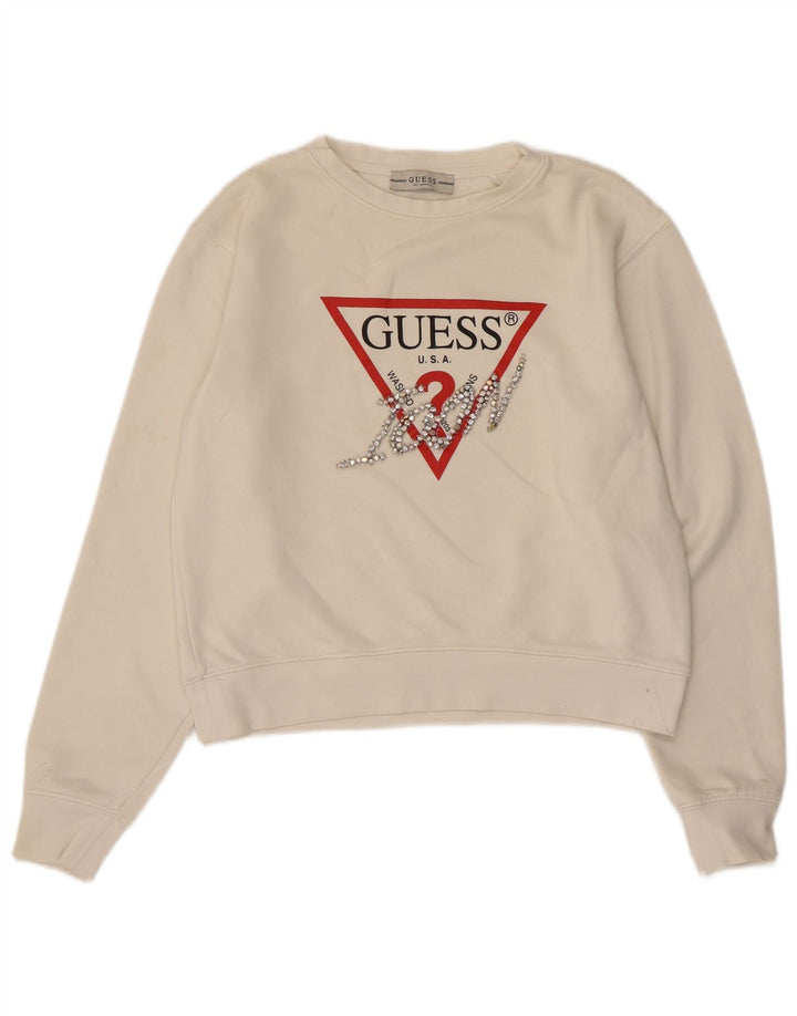 Женский укороченный свитшот с рисунком Guess UK 10, маленький белый полиамид