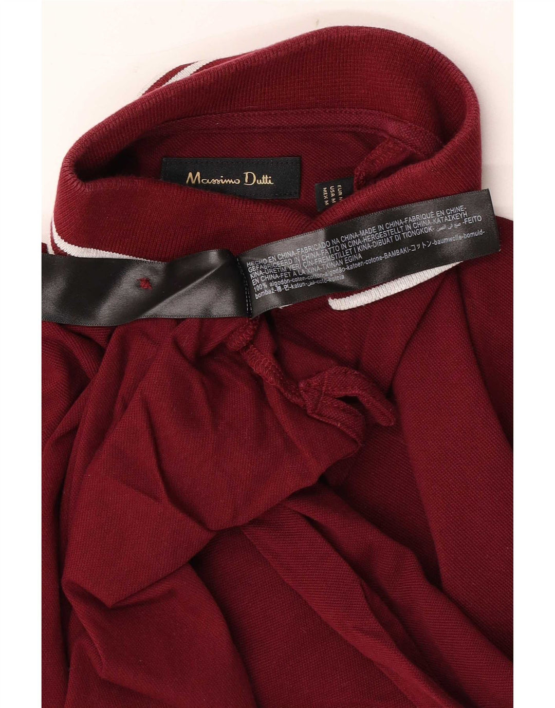 Мужская рубашка-поло Massimo Dutti, хлопковая полоска бордового цвета среднего размера