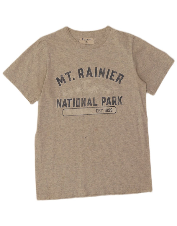 Мужская футболка с рисунком Champion, маленький серый хлопок с крапинками