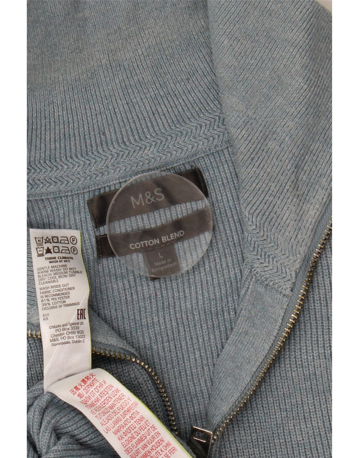 Мужской джемпер с воротником на молнии Marks & Spencer, большой синий полиэстер