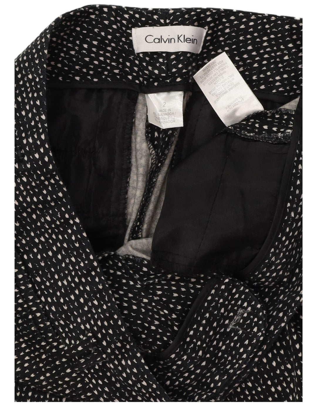 CALVIN KLEIN Женские узкие повседневные брюки США 2 XS W28 L28 Черные пятнистые