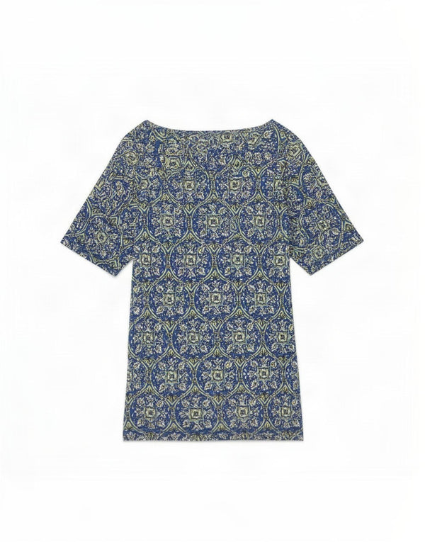 Женская футболка Marks & Spencer Top UK 22 3XL синяя хлопковая с цветочным принтом