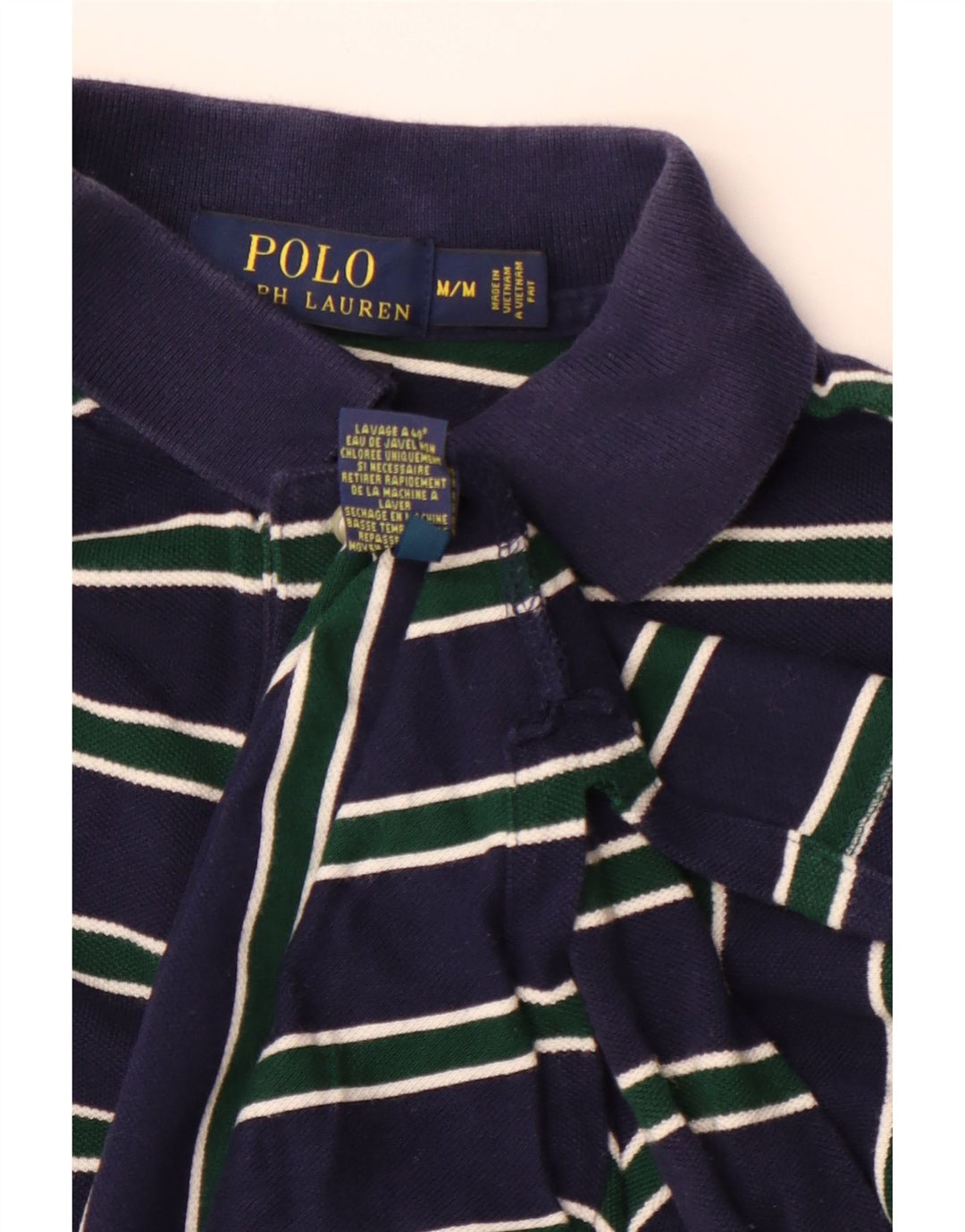 POLO RALPH LAUREN Мужская рубашка-поло среднего размера, темно-синяя полоска, хлопок