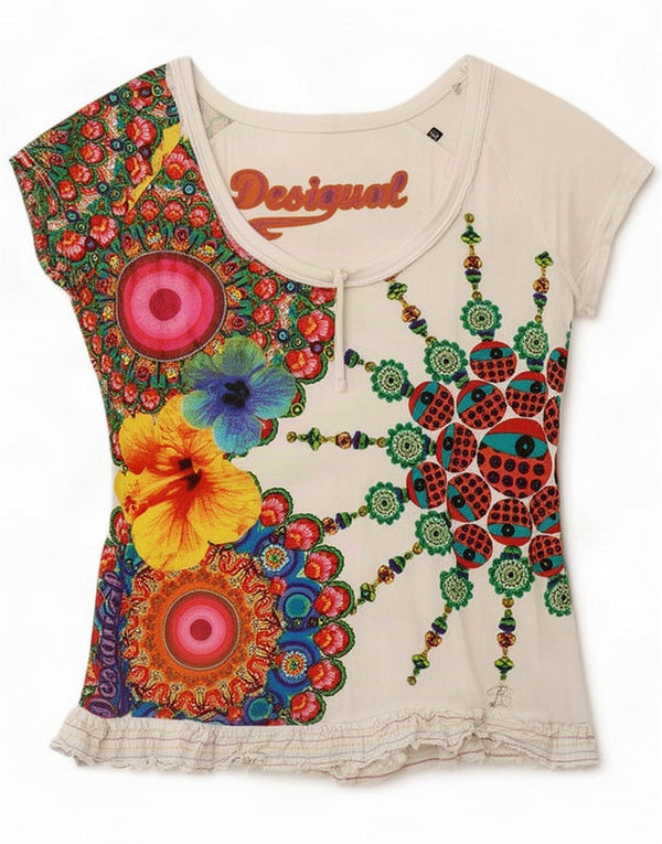 Женская футболка Desigual с завязкой спереди и графическим рисунком, топ UK 22 2XL, белый