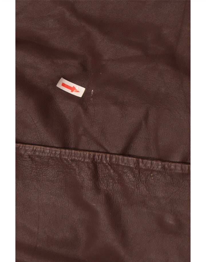 Винтажное женское кожаное пальто IT 46, большое коричневое кожаное