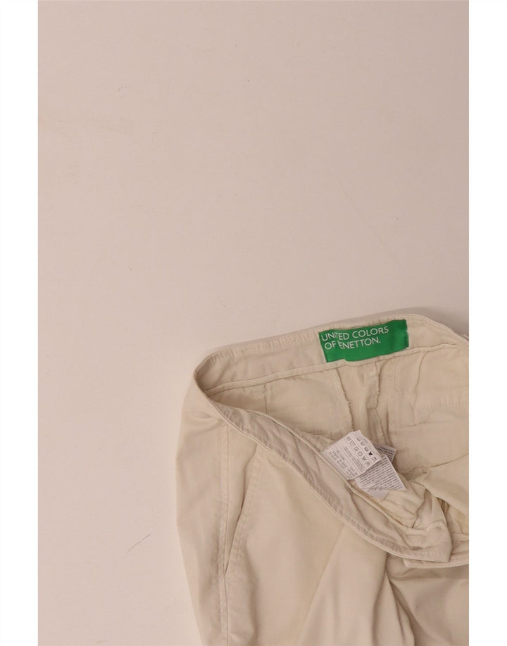 BENETTON Womens Slim Chino Trousers UK 12 Medium W32 L28 Off White Cotton