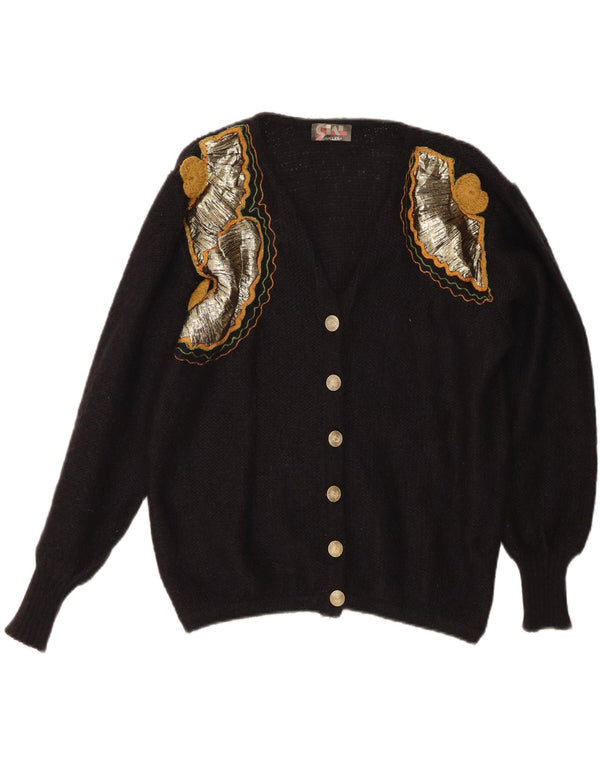 Винтажный женский свитер-кардиган UK 16, большой черный мохер