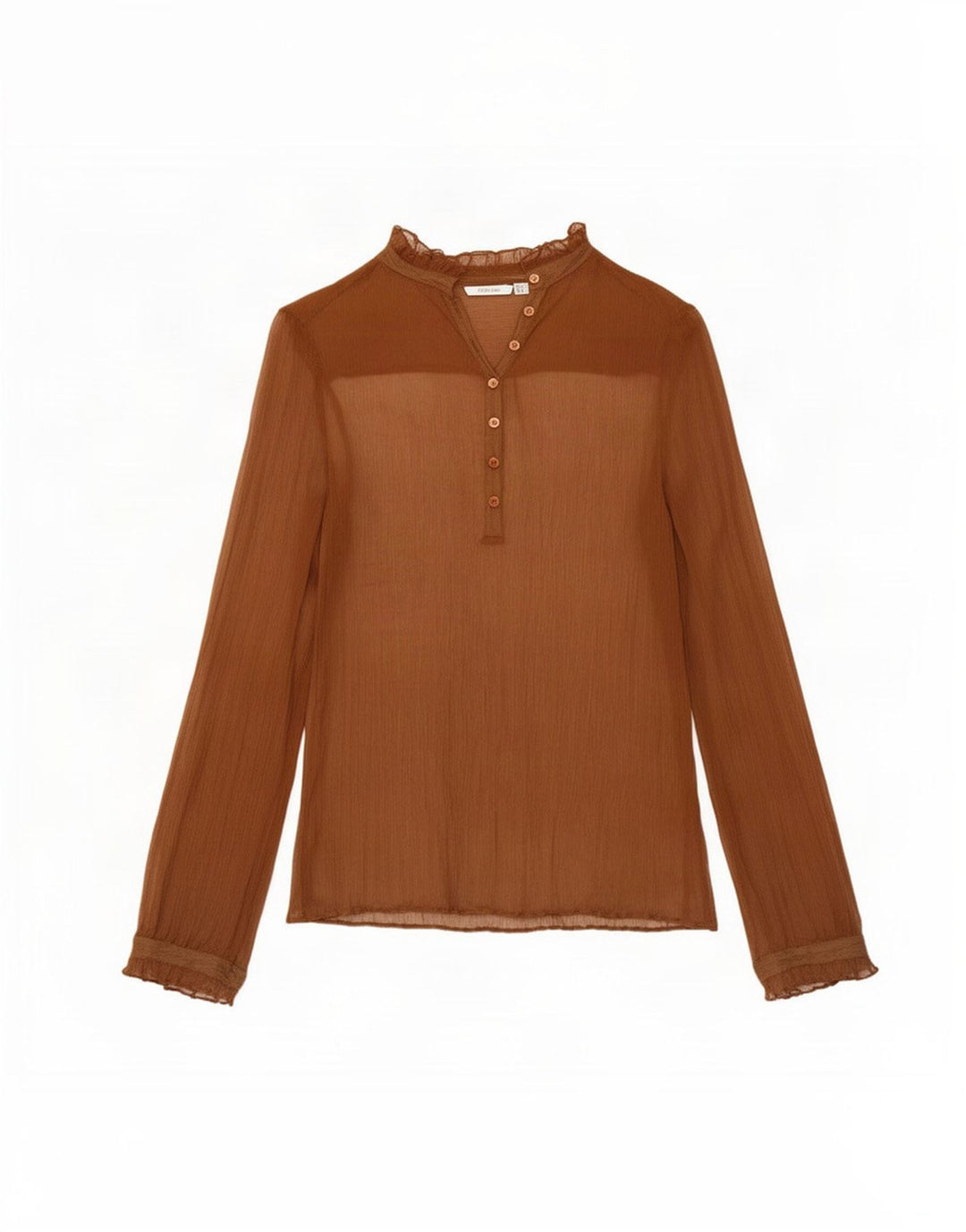 Женский прозрачный топ с длинным рукавом Zara UK 14, средний коричневый шелковый цвет