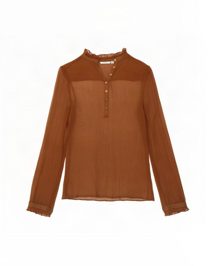 Женский прозрачный топ с длинным рукавом Zara UK 14, средний коричневый шелковый цвет