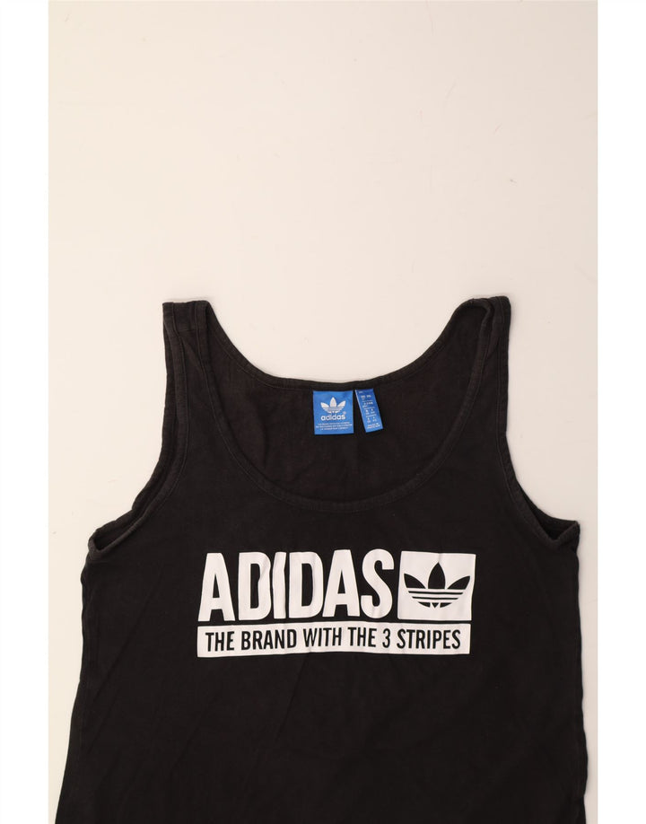 ADIDAS Womens Graphic Vest Top UK 12 Medium  Black Cotton Vintage Adidas and Second-Hand Adidas from Messina Hembry 