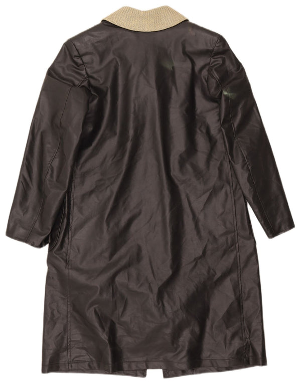 ВИНТАЖНОЕ Женское кожаное пальто UK 12 Среднее черное с цветными блоками