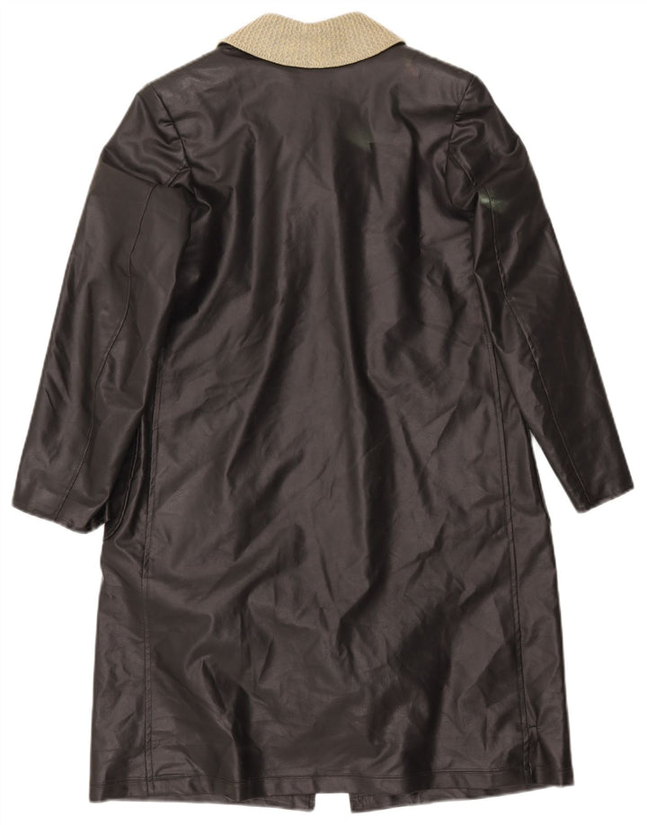 ВИНТАЖНОЕ Женское кожаное пальто UK 12 Среднее черное с цветными блоками