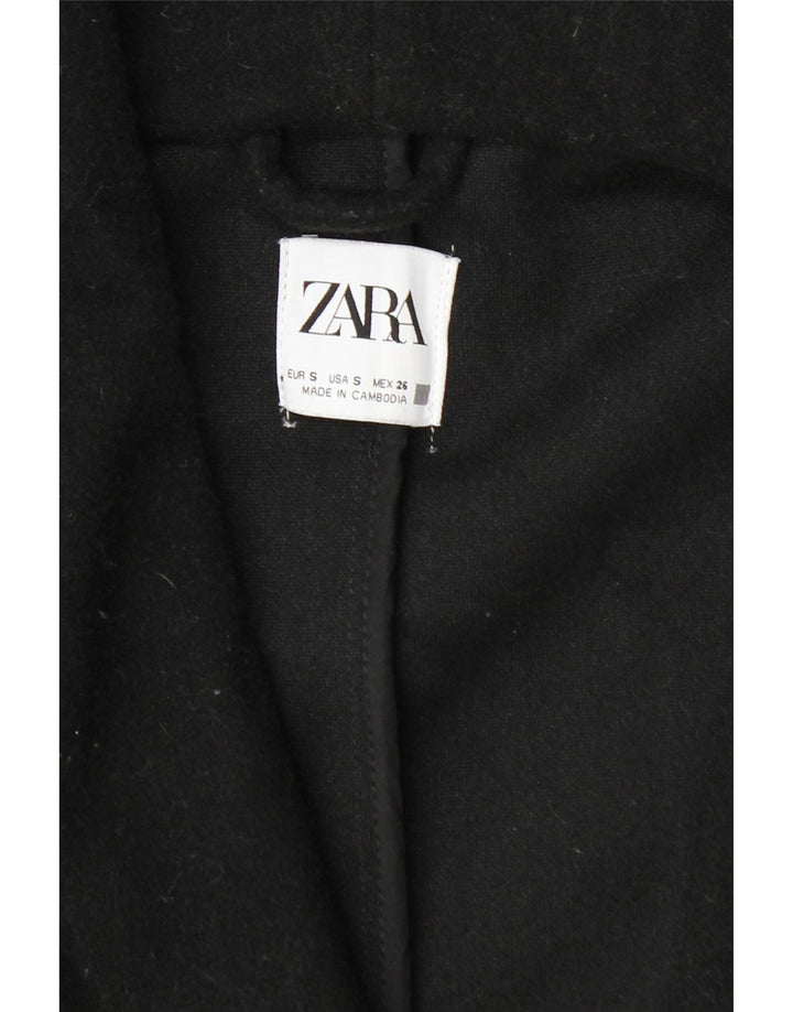 Женское двубортное пальто оверсайз с капюшоном Zara UK 10, маленькое черное