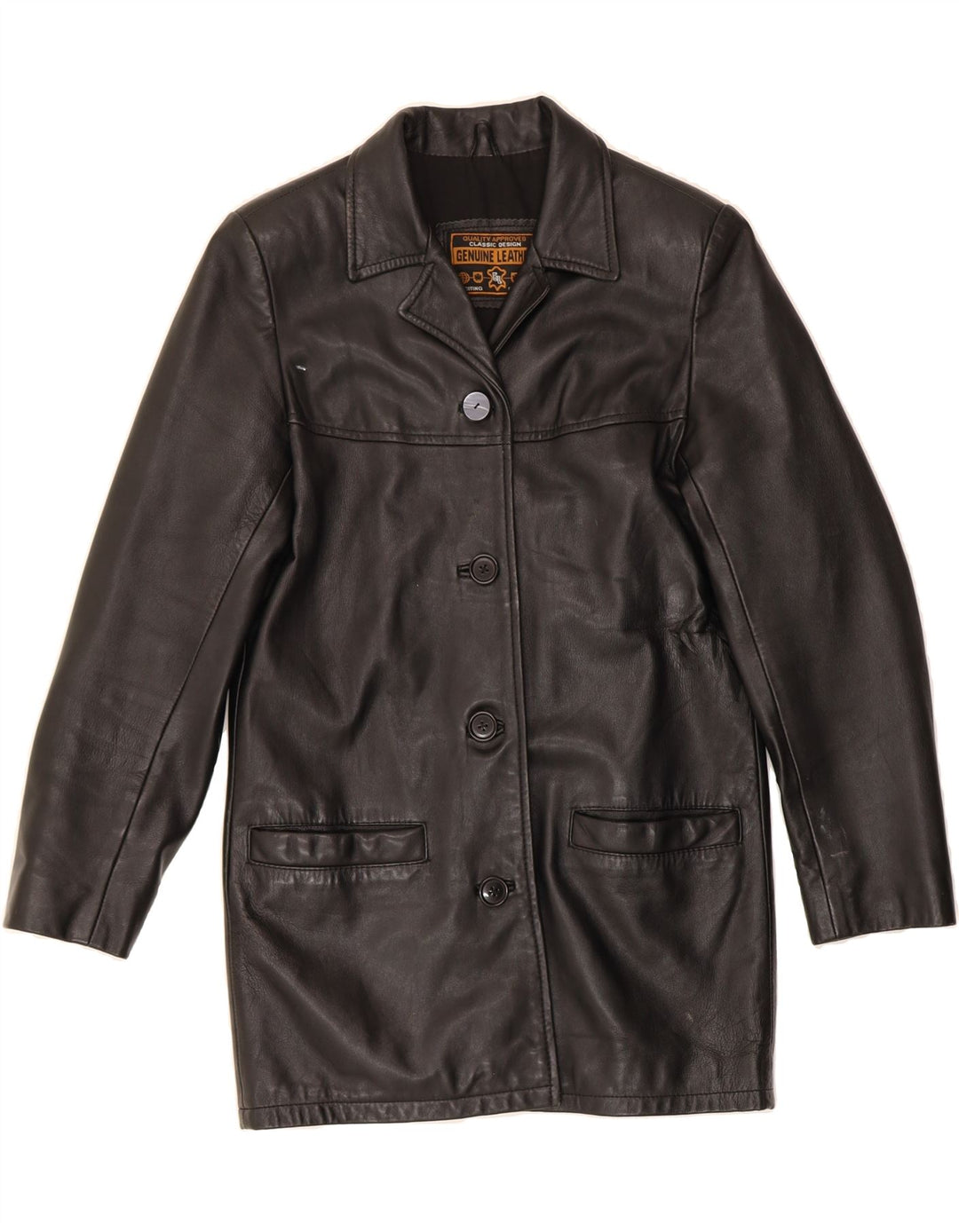 VINTAGE Womens Leather Coat UK 8 Small Black Leather Vintage Vintage and Second-Hand Vintage from Messina Hembry 