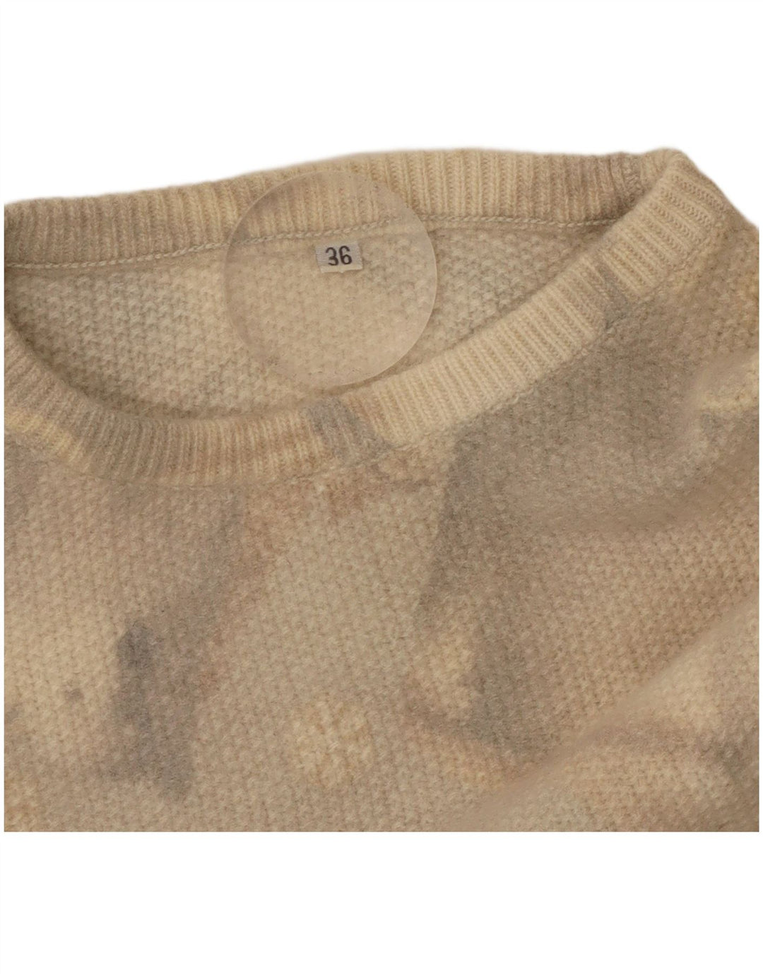 VINTAGE Womens Graphic Crew Neck Jumper Sweater EU 36 Small Beige