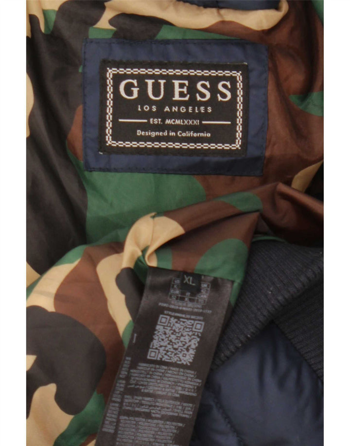 Guess Мужская стеганая куртка UK 42 XL Темно-синяя Полиэстер с цветными блоками