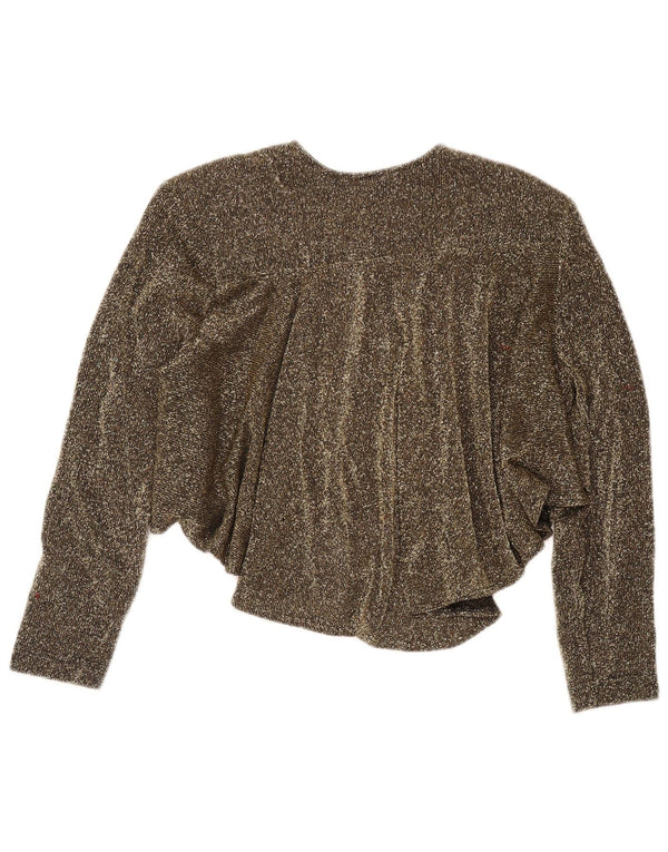 Винтажный женский кардиган-болеро, свитер UK 14, средний золотой с крапинками, акрил