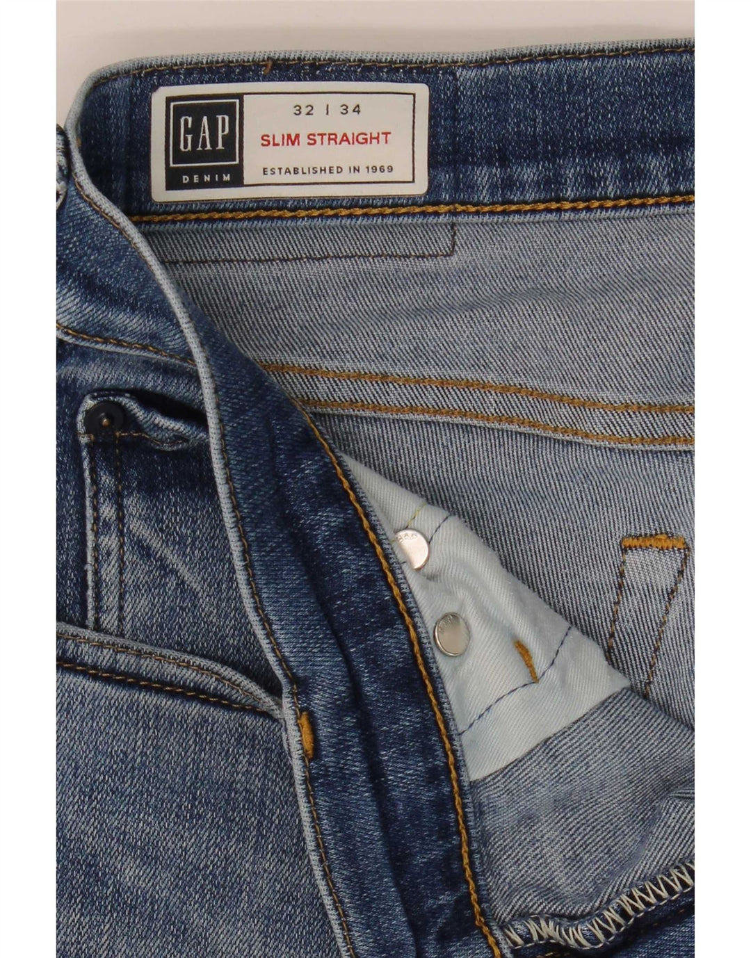 Мужские потертые узкие прямые джинсы Gap W32 L34, синий хлопок