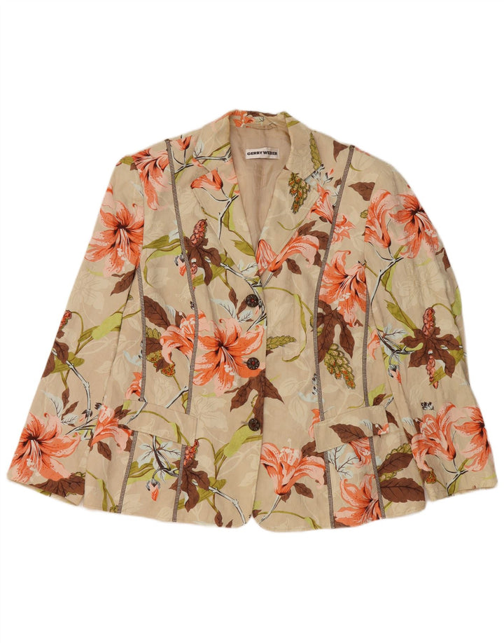 GERRY WEBER Женский пиджак с рукавом 3/4 UK 20 2XL Бежевый с цветочным принтом