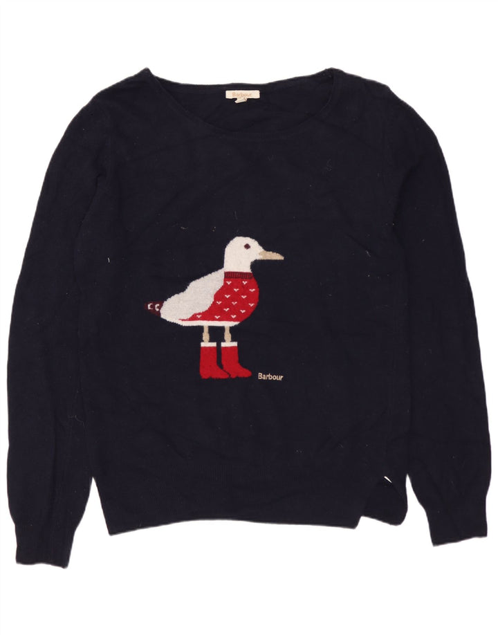 Женский джемпер с вырезом «лодочка» BARBOUR, размер UK 10, маленький, темно-синий, шерсть