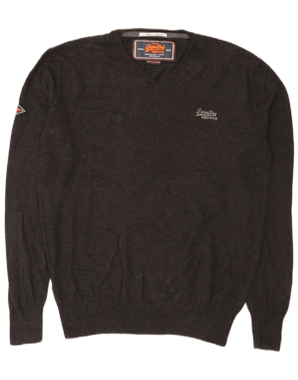 Мужской джемпер с v-образным вырезом Superdry XL, серый хлопок