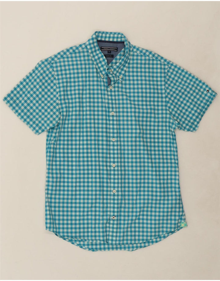 TOMMY HILFIGER Mens Modern Fit Short Sleeve Shirt Medium Blue Gingham Vintage Tommy Hilfiger and Second-Hand Tommy Hilfiger from Messina Hembry 