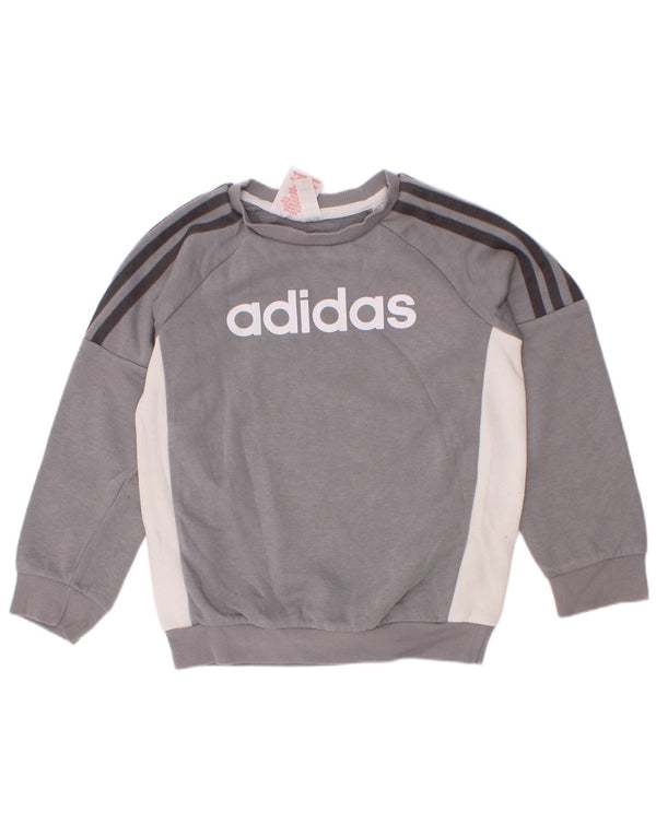 Джемпер с рисунком Adidas для мальчиков 6–7 лет, серый хлопок с цветными блоками
