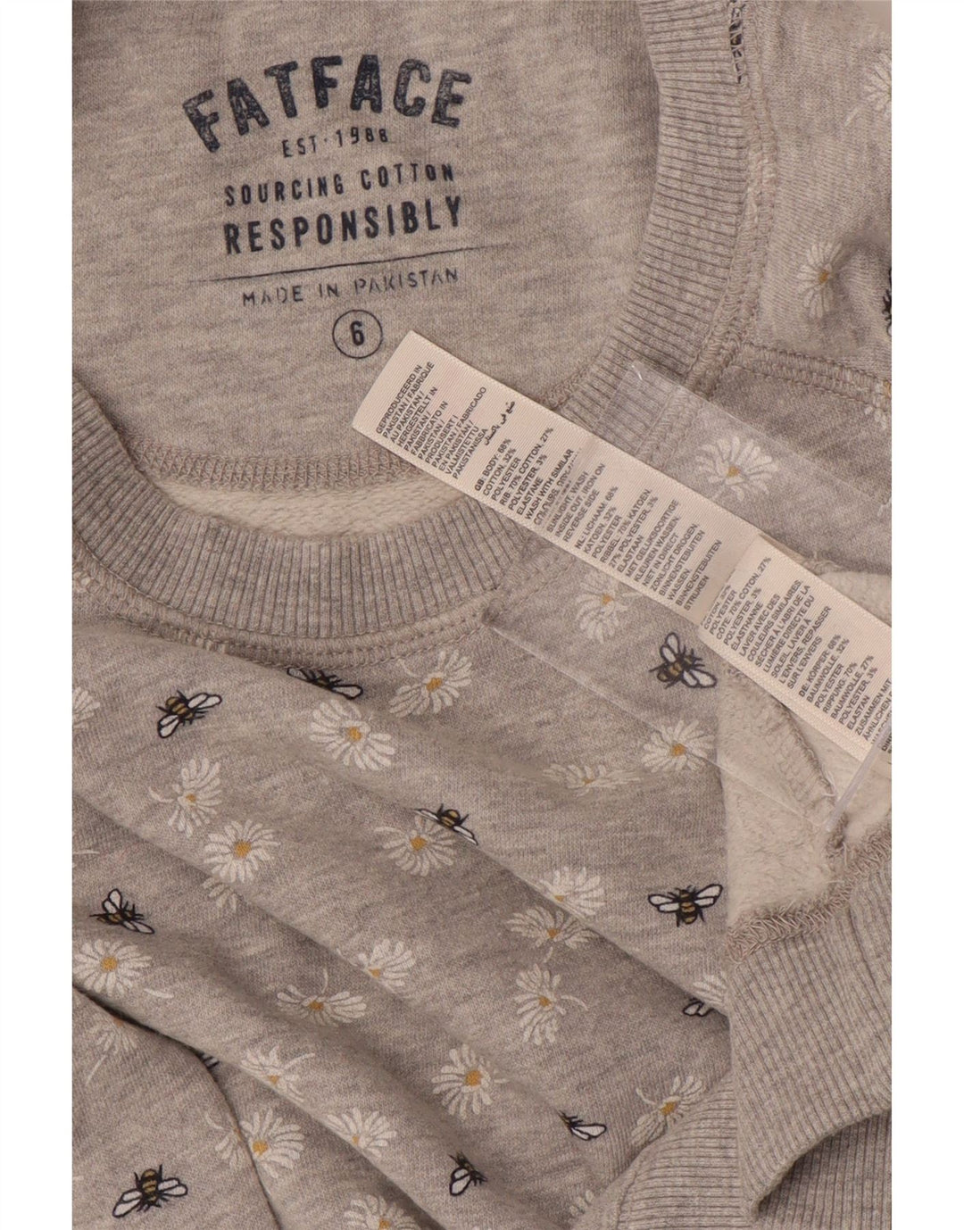 Женский свитер FAT FACE, джемпер UK 6 XS, серый хлопок с цветочным принтом