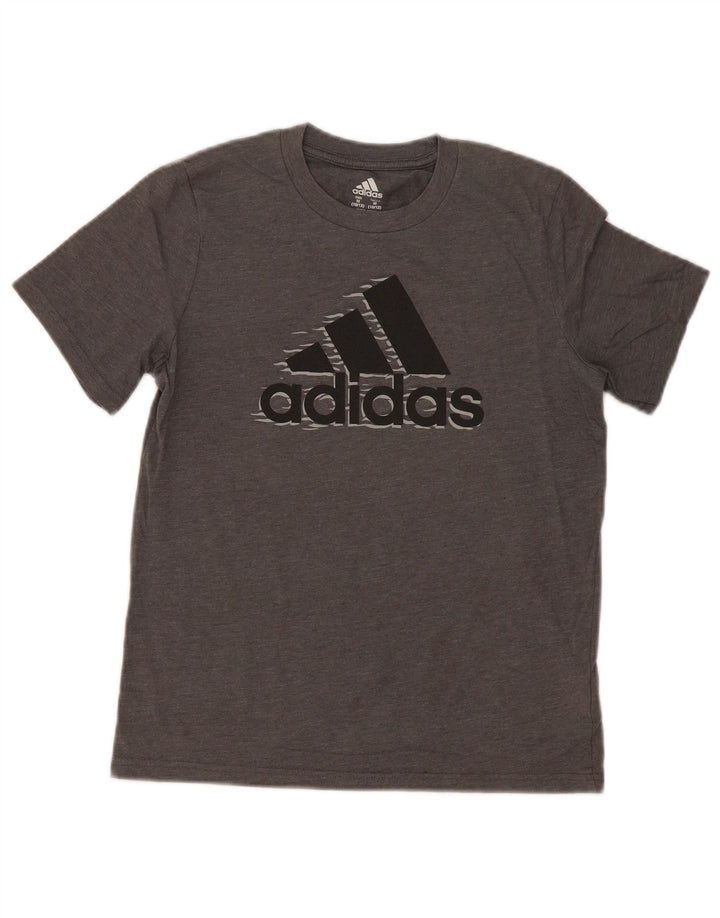 Футболка Adidas с рисунком для мальчиков, топ 10–11 лет, средний серый хлопок, серый цвет