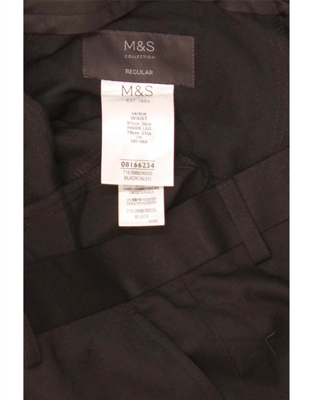 Мужские брюки стандартного костюма Marks & Spencer W36 L25, черный полиэстер