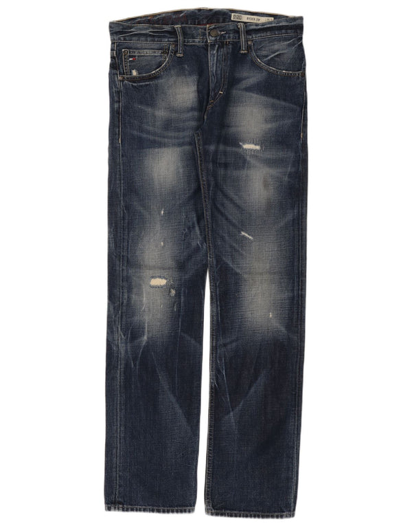 Tommy Hilfiger Мужские потертые прямые джинсы Ryder на молнии W34 L36, синий хлопок