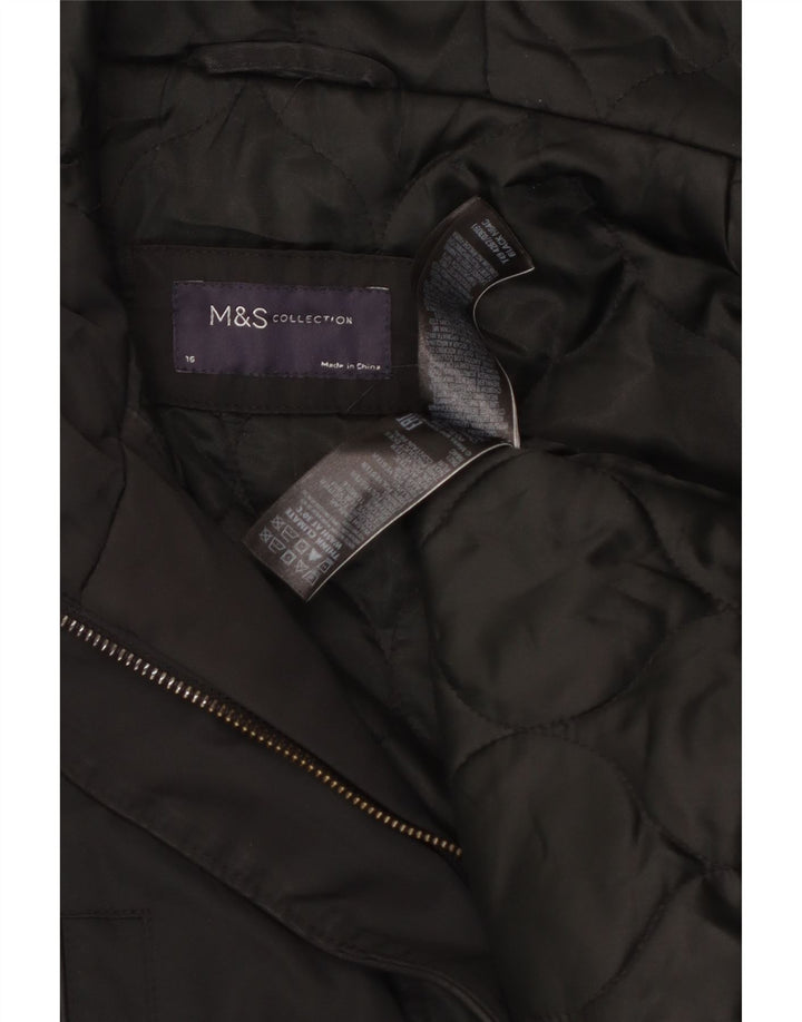 Женская парка с капюшоном Marks & Spencer UK 16, большая, черная, полиэстер