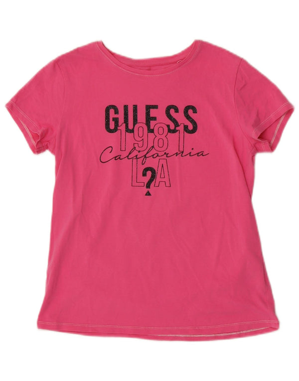 Футболка с рисунком Guess для девочек, топ 13–14 лет, розовый хлопок
