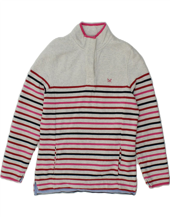 CREW CLOTHING Womens Button Neck Sweatshirt Jumper UK 8 Small Grey Striped Vintage Crew Clothing and Second-Hand Crew Clothing from Messina Hembry 
