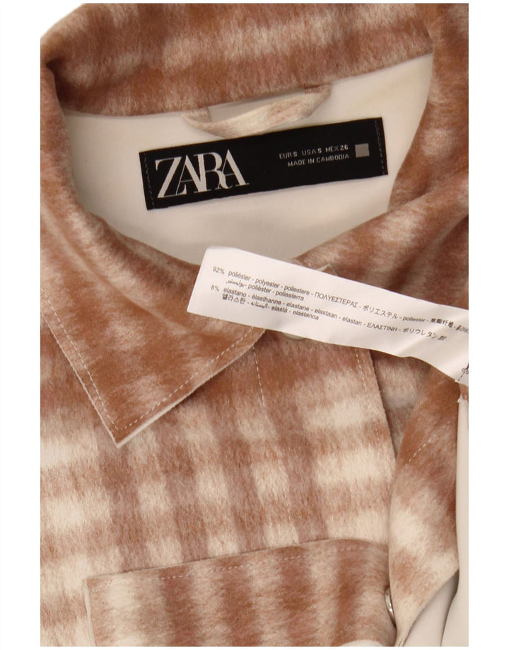 Женская фланелевая рубашка оверсайз Zara UK 10, маленький коричневый полиэстер в клетку
