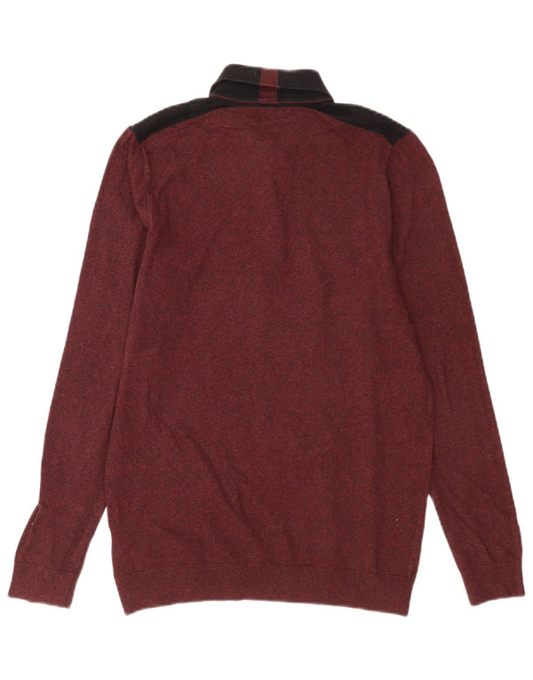 Marks & Spencer Mens Polo Neck Jumper Sweater XS Maroon Colourblock Cotton