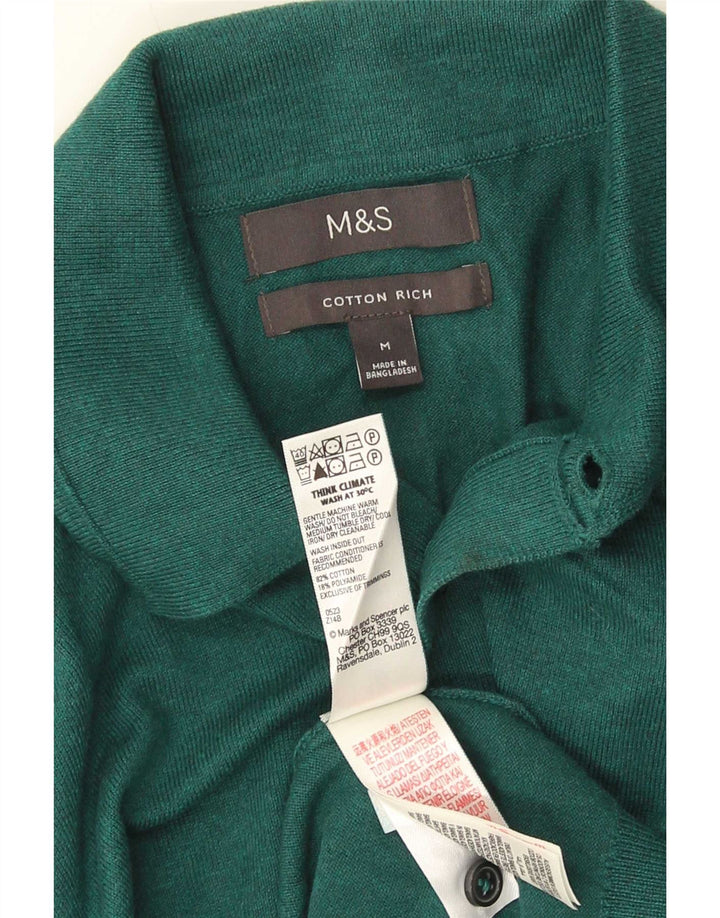 Мужской джемпер с воротником-поло Marks & Spencer, средний зеленый хлопковый свитер