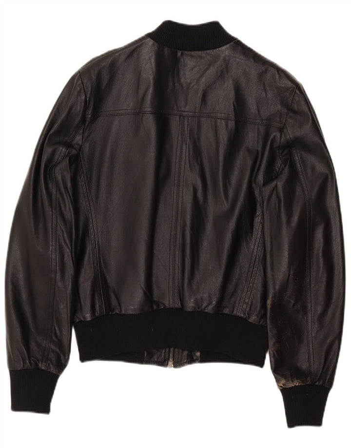 Женская укороченная кожаная куртка-бомбер CINTI IT 46, большая черная кожа