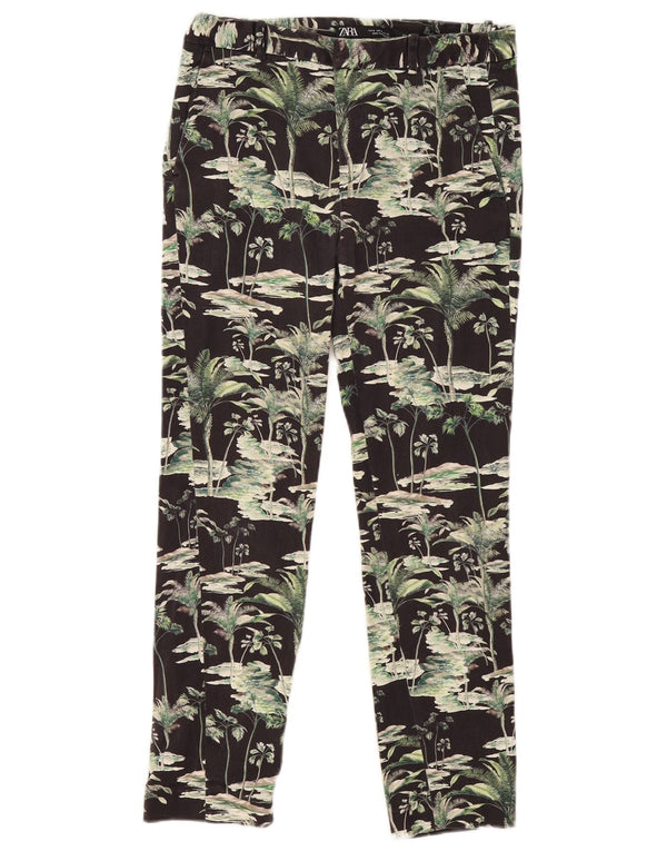 Женские узкие брюки чинос Zara среднего размера W28 L25, черные хлопковые брюки с цветочным принтом