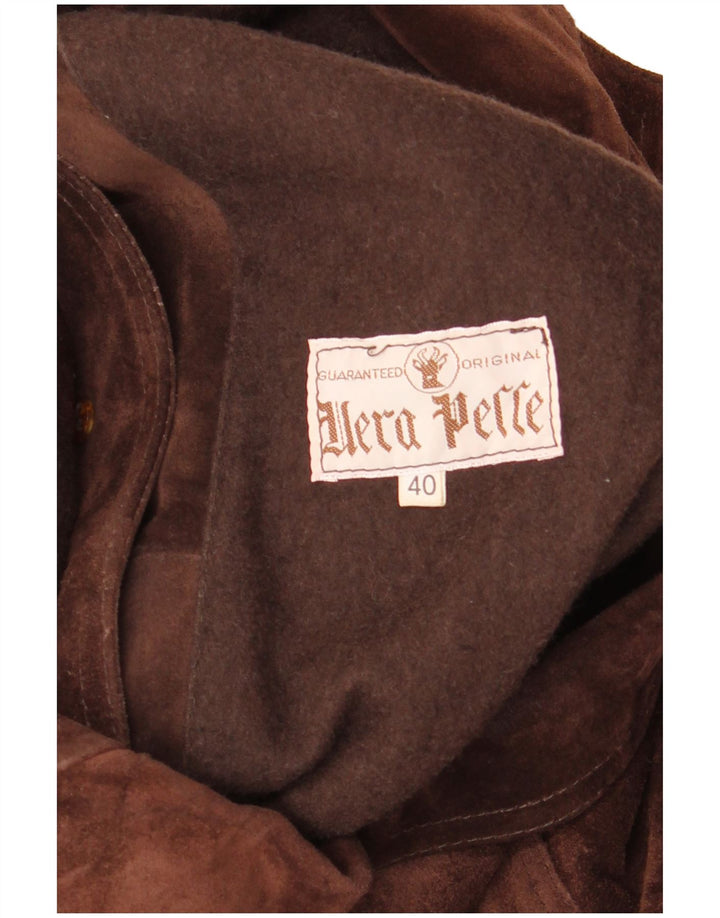 Винтажная женская замшевая куртка оверсайз EU 40, кожа среднего коричневого цвета